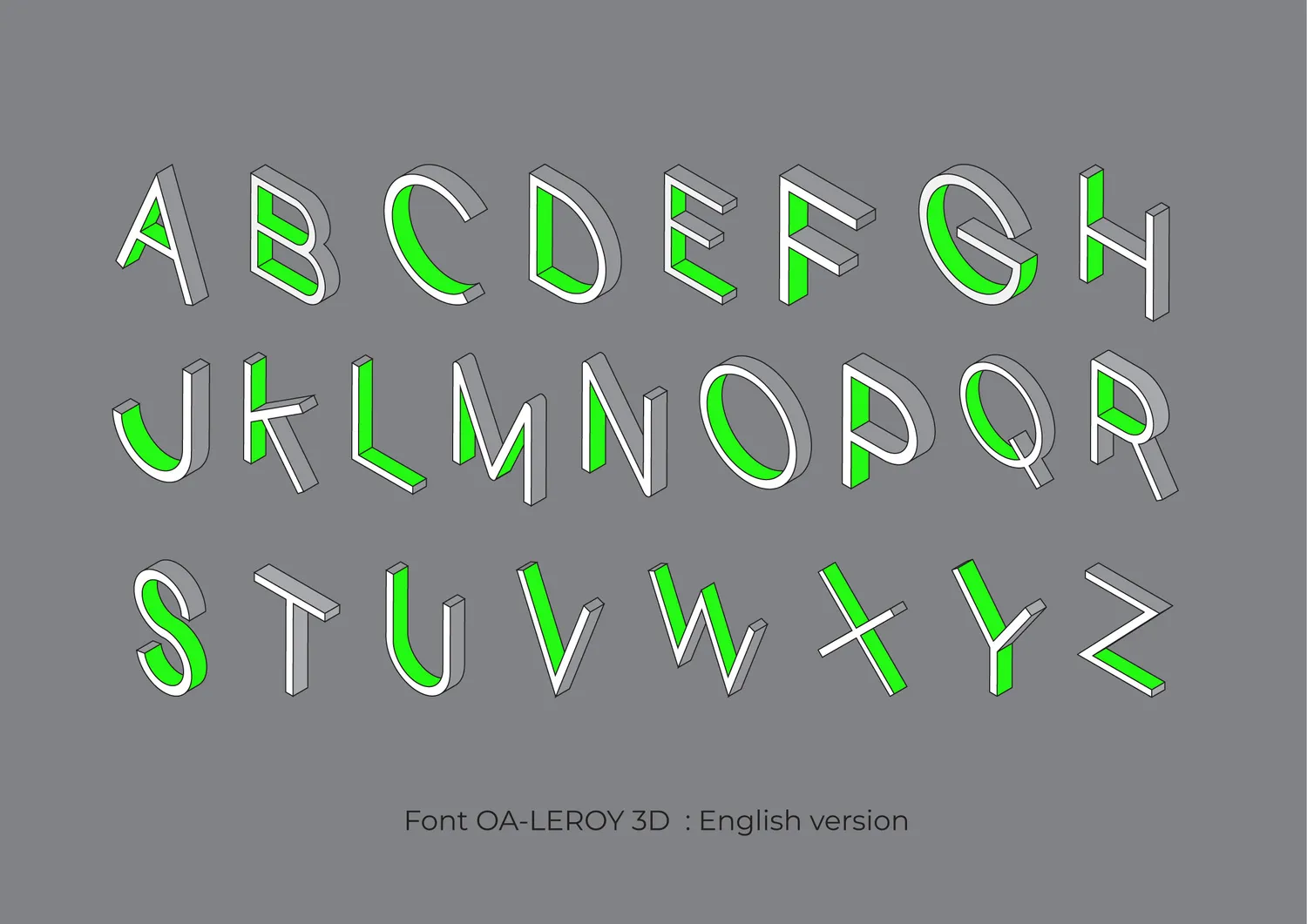 Latin alphabet — the extrusion treated as a drawn edge rather than an effect.